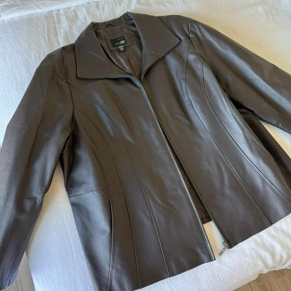 Vintage brown zip up leather jacket - Picture 5 of 8